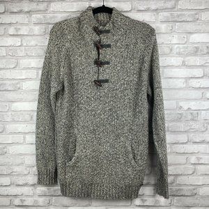 J.B. Holt Men's Gray Cream Sweater Standard Size Large Pullover Toggle Neck